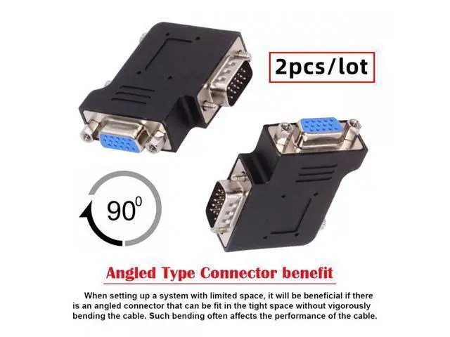 Alt view image 4 of 7 - 2pcs/lot Left & Right Angled 90 Degree VGA RGB HDB15Pin Screw Type Male to Female Nut Type Extension Adapter for Monitor Displays