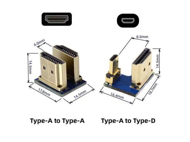 Alt view image 3 of 7 - HKCY 2pcs/set HDMI to Micro HDMI Type A to Type-D Male Connector Socket for Raspberry PI 3B/3B+/4B Opposite U Shape Back Angled
