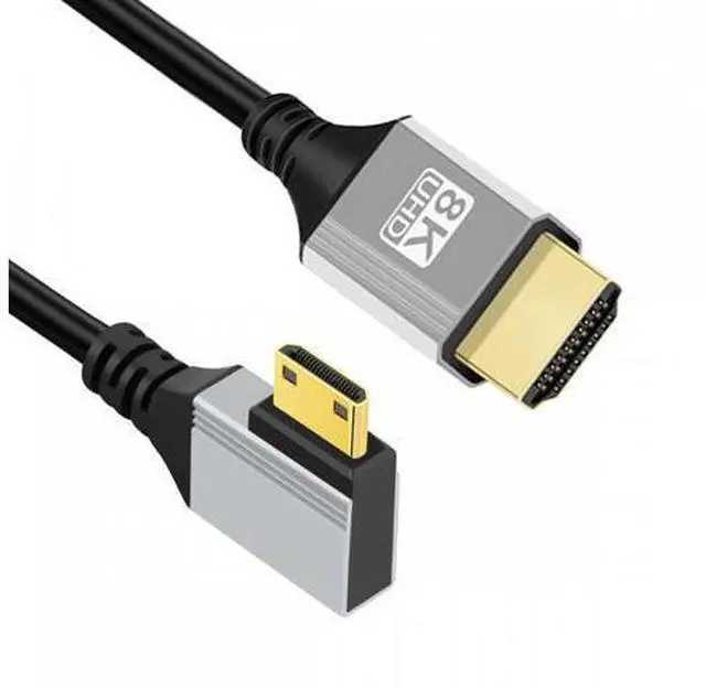 Main image of 90 Degree Left Angled Mini HDMI 2.1 Ultra Thin HDTV Cable 8K 4K Hyper Super Flexible Slim Cord Type-A to Type-C for Camera HDTV