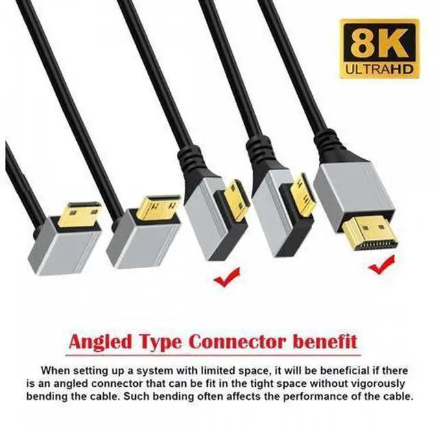Alt view image 3 of 7 - 90 Degree Left Angled Mini HDMI 2.1 Ultra Thin HDTV Cable 8K 4K Hyper Super Flexible Slim Cord Type-A to Type-C for Camera HDTV