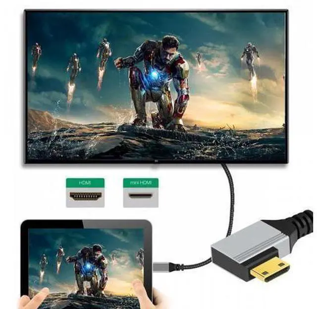 Alt view image 5 of 7 - 90 Degree Left Angled Mini HDMI 2.1 Ultra Thin HDTV Cable 8K 4K Hyper Super Flexible Slim Cord Type-A to Type-C for Camera HDTV