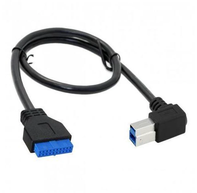 Alt view image 6 of 7 - HKCY U3-060 90 Degree Left angled USB 3.0 B Type Male to 3.0 Motherboard 19pin Header Cable 50cm