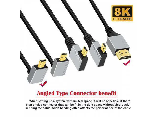 Alt view image 5 of 7 - 90 Degree Up Angled Micro HDMI 2.1 Ultra Thin HDTV Cable 8K 4K Hyper Super Flexible Slim Cord Type-A to Type-D for Camera HDTV