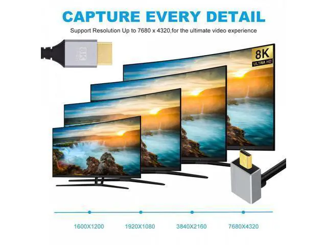 Alt view image 7 of 7 - 90 Degree Up Angled Micro HDMI 2.1 Ultra Thin HDTV Cable 8K 4K Hyper Super Flexible Slim Cord Type-A to Type-D for Camera HDTV