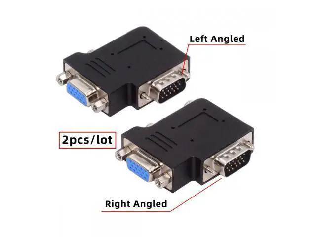 Alt view image 3 of 7 - 2pcs/lot Left & Right Angled 90 Degree VGA RGB HDB15Pin Screw Type Male to Female Nut Type Extension Adapter for Monitor Displays