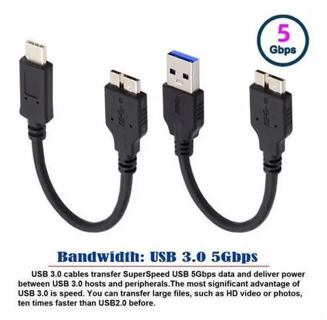 Alt view image 4 of 7 - 2pcs/set USB 3.1 Type-C USB-C to Micro 3.0 and USB 3.0 Type-A Male to Micro 3.0 B Male Disk SSD Data Cable 15cm