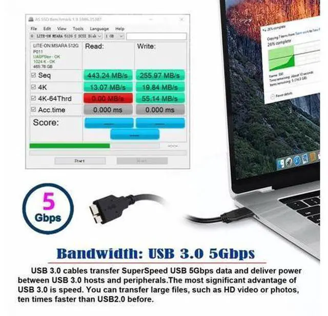 Alt view image 6 of 7 - 2pcs/set USB 3.1 Type-C USB-C to Micro 3.0 and USB 3.0 Type-A Male to Micro 3.0 B Male Disk SSD Data Cable 15cm