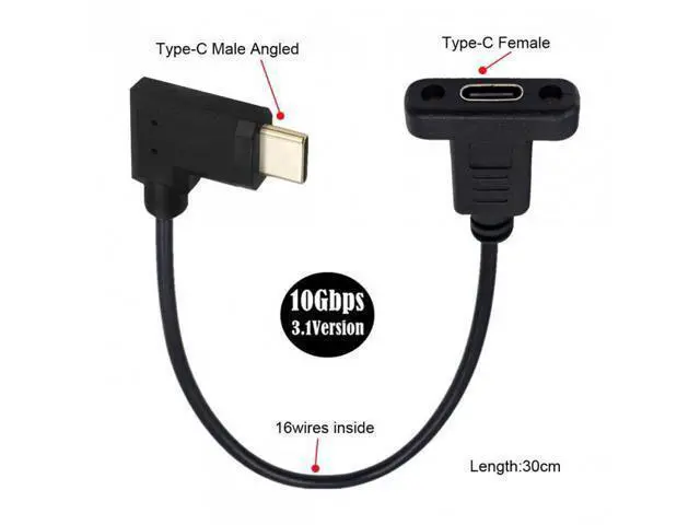 Alt view image 2 of 5 - HKCY UC-049-RI 90 Degree LeftRight Angled USB-C USB 3.1 Type C Male to Female Extension Data Cable 30cm