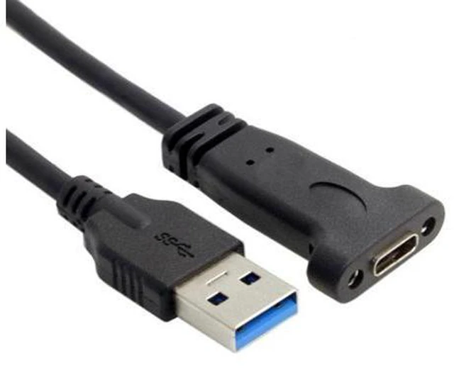 Alt view image 3 of 5 - HKCY UC-042 USB-C USB 3.1 Type C Female to USB 3.0 A Male Data Cable 20cm with Panel Mount Screw Hole