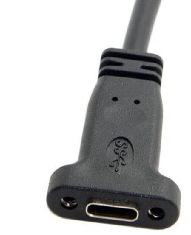 Alt view image 2 of 5 - HKCY UC-042 USB-C USB 3.1 Type C Female to USB 3.0 A Male Data Cable 20cm with Panel Mount Screw Hole