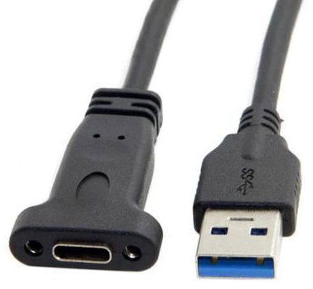 Main image of HKCY UC-042 USB-C USB 3.1 Type C Female to USB 3.0 A Male Data Cable 20cm with Panel Mount Screw Hole