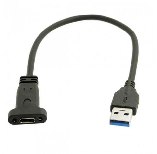 Alt view image 5 of 5 - HKCY UC-042 USB-C USB 3.1 Type C Female to USB 3.0 A Male Data Cable 20cm with Panel Mount Screw Hole
