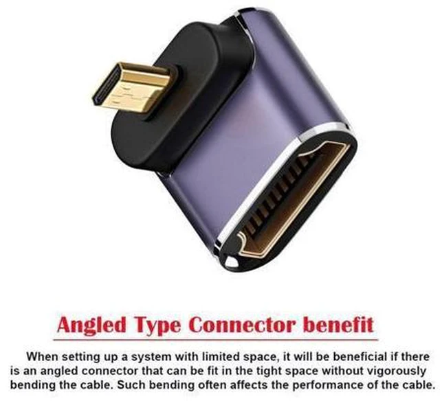 Alt view image 3 of 7 - HKCY Down Angled Micro HDMI Male to HDMI 2.1 Female UHD Extension Gold Converter Adapter Support 8K 60hz HDTV