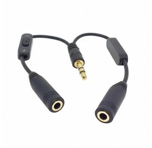 Alt view image 3 of 7 - HKCY CA-004 Black 3.5mm Stereo Male to Double 3.5mm Female Audio Headphone Y Splitter Cable with Volume Switch