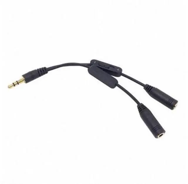 Main image of HKCY CA-004 Black 3.5mm Stereo Male to Double 3.5mm Female Audio Headphone Y Splitter Cable with Volume Switch