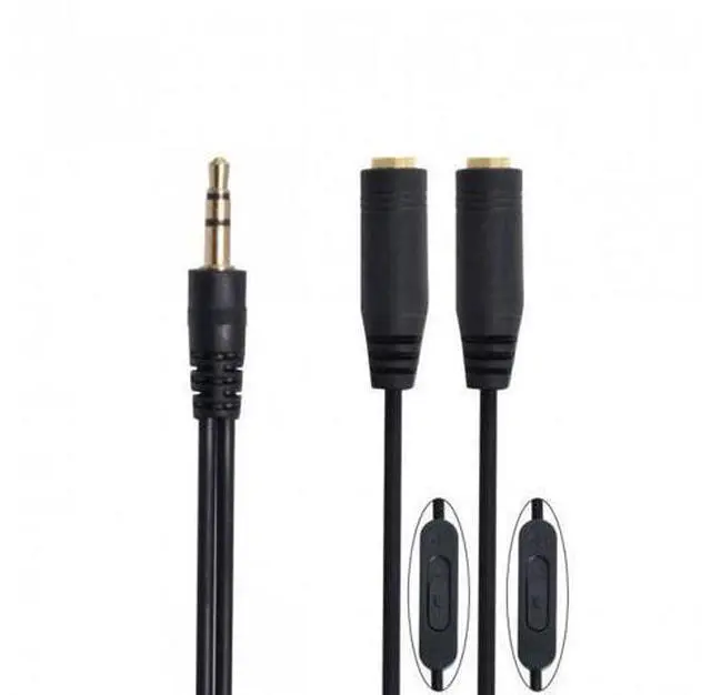 Alt view image 4 of 7 - HKCY CA-004 Black 3.5mm Stereo Male to Double 3.5mm Female Audio Headphone Y Splitter Cable with Volume Switch