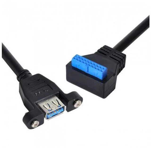 Alt view image 2 of 7 - SM USB 3.0 Single Port A Female Screw Mount Type to Up Angled Motherboard 20pin Header Cable 90 Degree