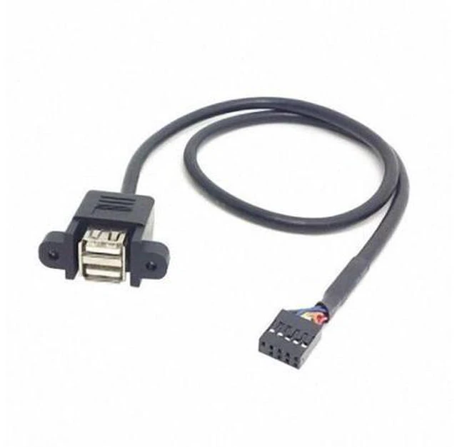 Alt view image 3 of 7 - SM 50cm Stackable Dual USB 2.0 A Type Female to Motherboard 9 Pin Header Cable with Screw Panel Holes