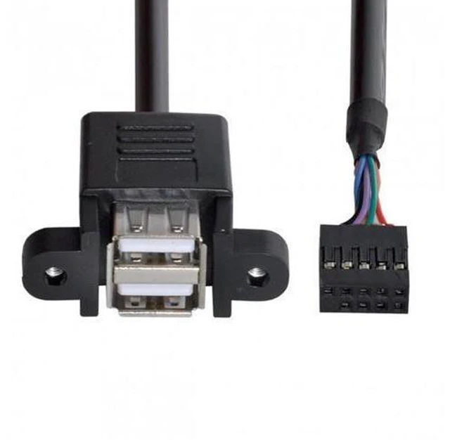 Alt view image 7 of 7 - SM 50cm Stackable Dual USB 2.0 A Type Female to Motherboard 9 Pin Header Cable with Screw Panel Holes