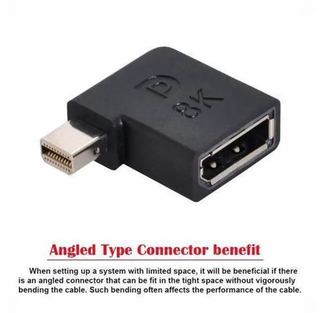 Alt view image 5 of 7 - Angled Mini DisplayPort 1.4 Male to DP Female 8K 60hz Adapter Ultra-HD UHD 4K 144hz 7680*4320 for Video PC Laptop Monitor