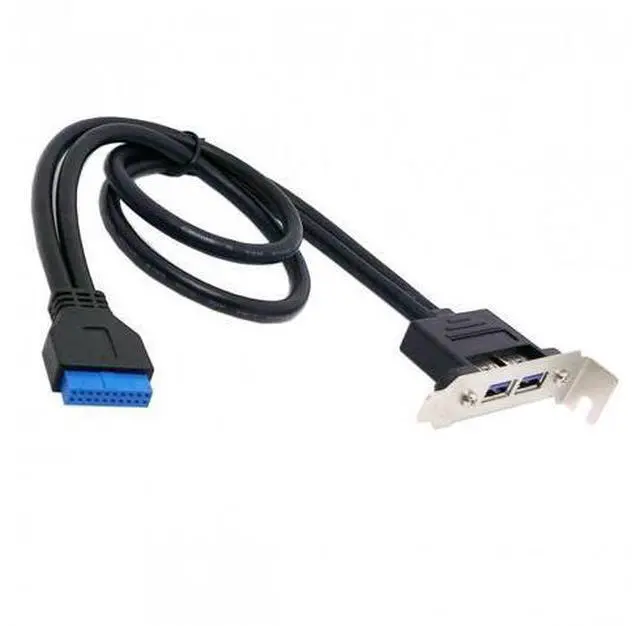Alt view image 5 of 6 - HKCY U3-086 Low Profile 80mm Height USB 3.0 Female Back panel to Motherboard 20pin cable with PCI bracket 50cm