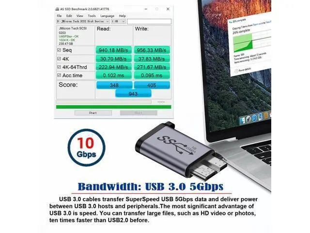 Alt view image 4 of 7 - USB-C USB 3.1 Type-C Female to Micro USB 3.0 Male Data Adapter 10Gbps Data Power with Chain for Laptop SSD Disk