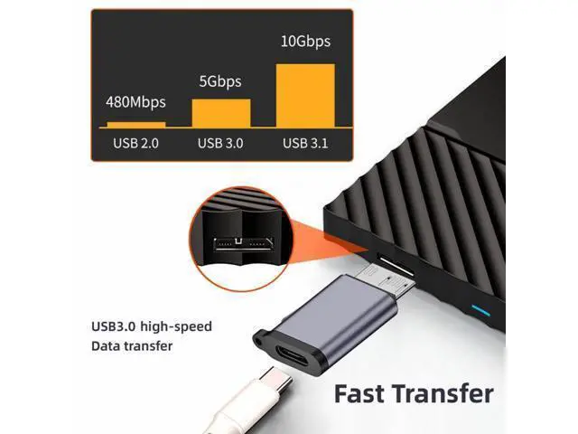 Alt view image 6 of 7 - USB-C USB 3.1 Type-C Female to Micro USB 3.0 Male Data Adapter 10Gbps Data Power with Chain for Laptop SSD Disk