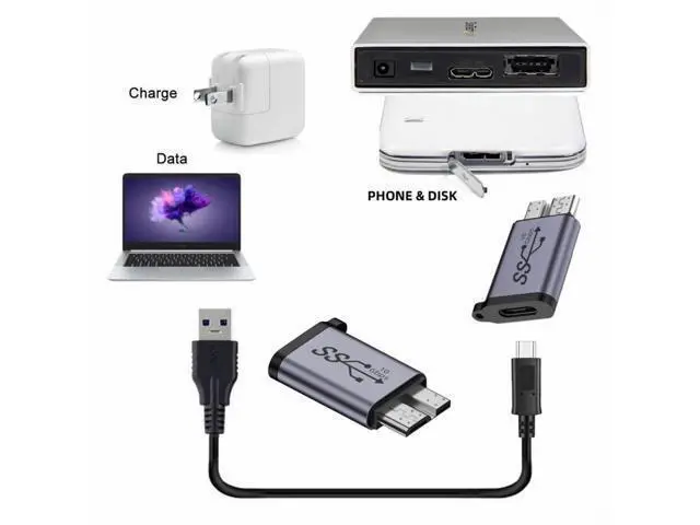 Alt view image 7 of 7 - USB-C USB 3.1 Type-C Female to Micro USB 3.0 Male Data Adapter 10Gbps Data Power with Chain for Laptop SSD Disk