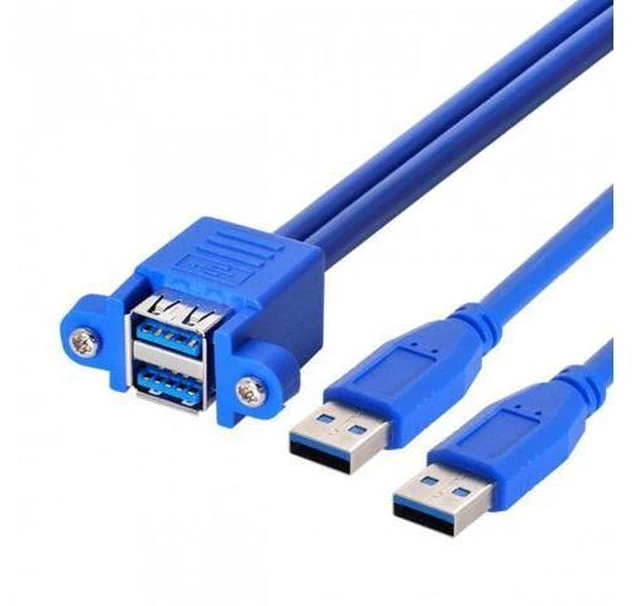 Alt view image 3 of 7 - HKCY U3-104 Combo Dual USB 3.0 Male to Stackable Female Extension Cable 50cm with Screw Panel Mount Holes