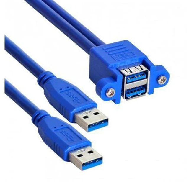 Alt view image 2 of 7 - HKCY U3-104 Combo Dual USB 3.0 Male to Stackable Female Extension Cable 50cm with Screw Panel Mount Holes