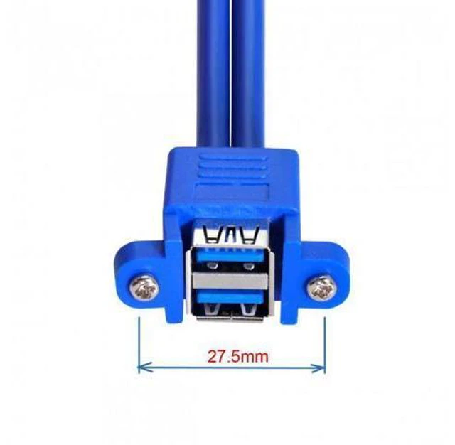 Alt view image 4 of 7 - HKCY U3-104 Combo Dual USB 3.0 Male to Stackable Female Extension Cable 50cm with Screw Panel Mount Holes