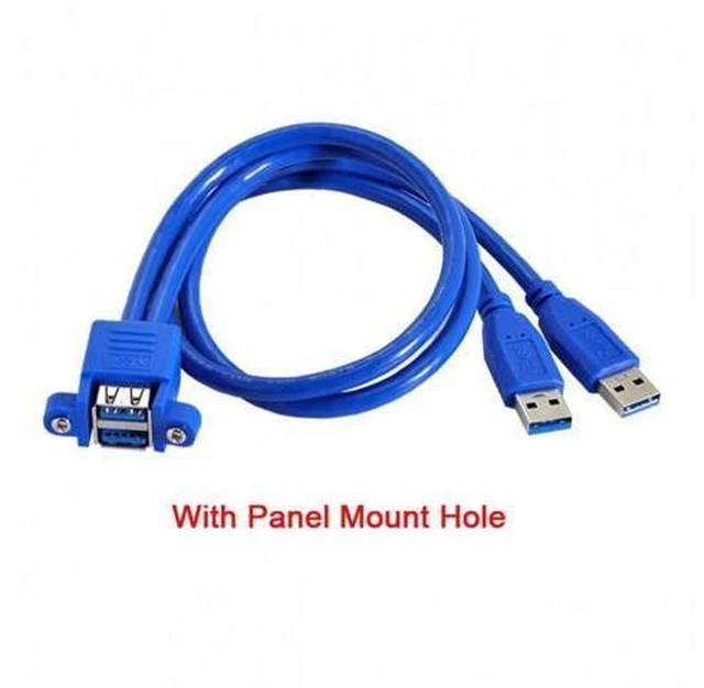 Alt view image 7 of 7 - HKCY U3-104 Combo Dual USB 3.0 Male to Stackable Female Extension Cable 50cm with Screw Panel Mount Holes
