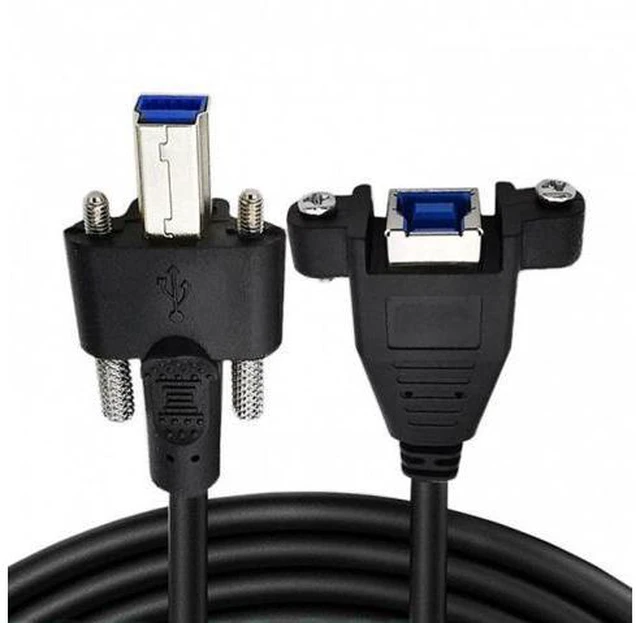 Alt view image 3 of 7 - SM Dual Thumbscrews USB 3.0 Back Panel Mount B Male to Female B Type Extension Cable 0.5m