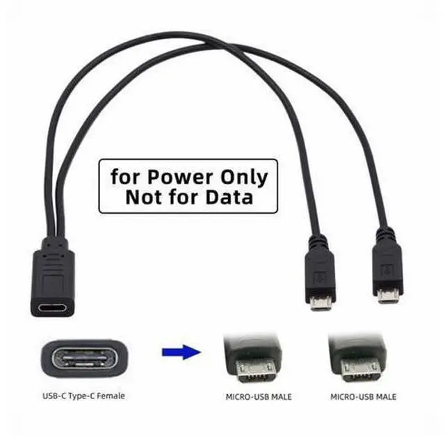 Alt view image 5 of 7 - Type-C USB-C Female DC 5V to Dual Micro USB 5Pin Male Splitter Extension Charge Cable