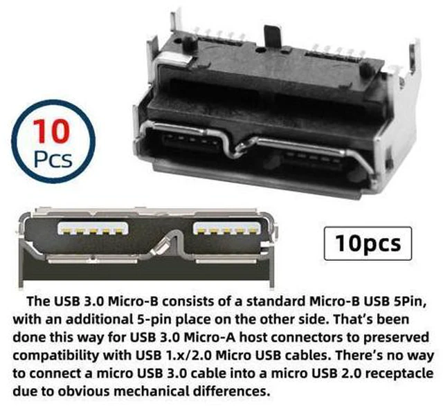 Alt view image 5 of 7 - 10pcs Micro USB 3.0 10pin Female Socket Receptacle Board Mount SMT Type 5.2mm Height for Samsung Toshiba USB Hard Disk CN-002(10PCS)