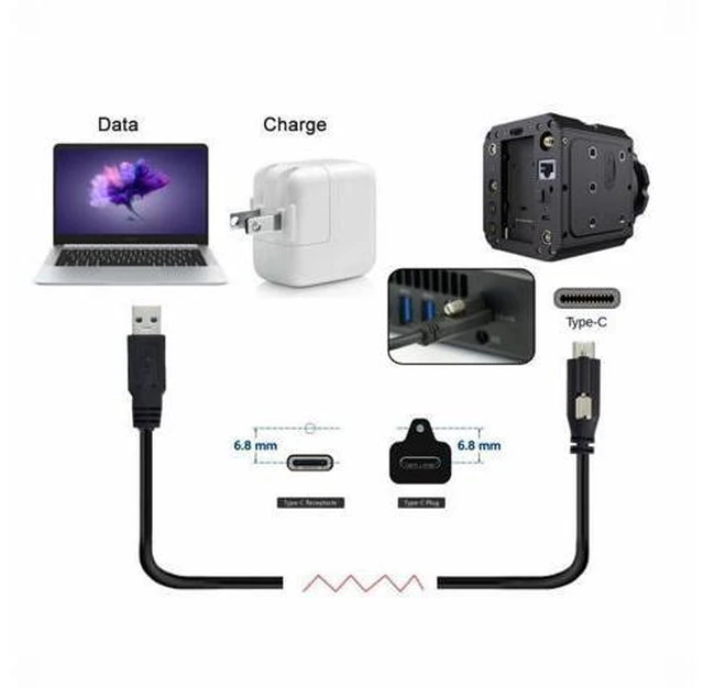 Alt view image 5 of 7 - USB 3.1 Type-C Locking Connector to Standard USB3.0 Data Cable for Camera With Panel Mount Screw (3.0m)