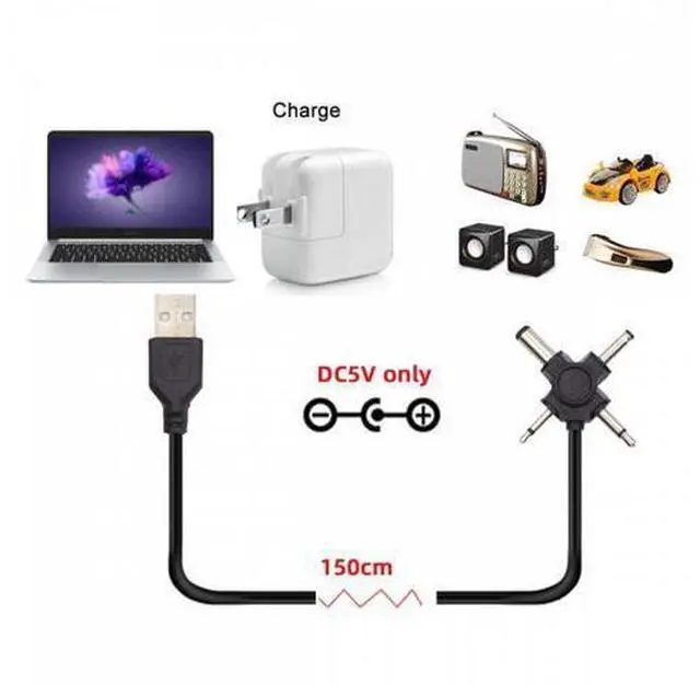 Alt view image 2 of 7 - USB 2.0 Type-A Male to 4-in-1 DC 5V 5.5x2.1mm 4.0x1.7mm Mono 3.5mm 2.5mm Power Plug Barrel Connector Charge Cable