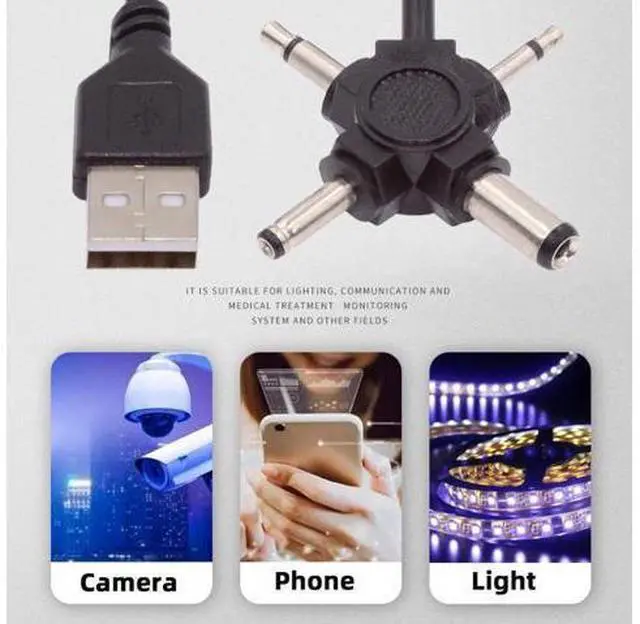 Alt view image 5 of 7 - USB 2.0 Type-A Male to 4-in-1 DC 5V 5.5x2.1mm 4.0x1.7mm Mono 3.5mm 2.5mm Power Plug Barrel Connector Charge Cable