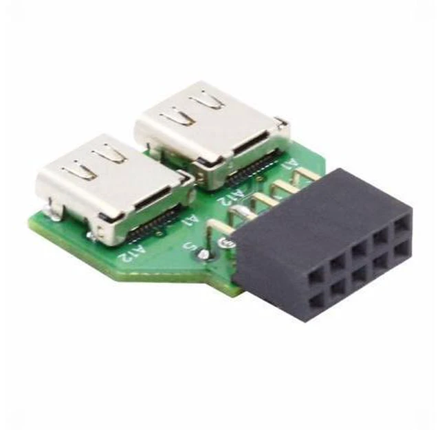 Alt view image 2 of 7 - Dual Ports USB 3.1 Type-C USB-C Female to USB 2.0 Motherboard 9pin 10pin Header Adapter PCBA 480Mbps