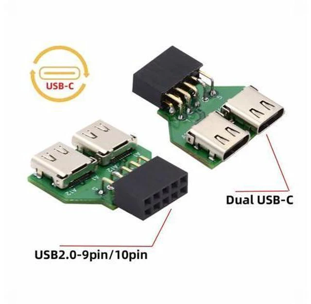Alt view image 3 of 7 - Dual Ports USB 3.1 Type-C USB-C Female to USB 2.0 Motherboard 9pin 10pin Header Adapter PCBA 480Mbps