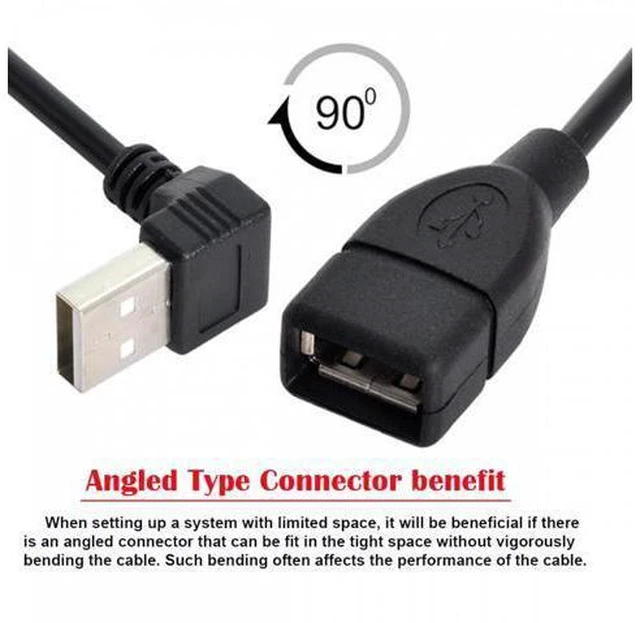 Alt view image 5 of 7 - USB 2.0 Type-A Male to USB Female M-F Extension Cable (20cm) 90 Degree Up Angled Type