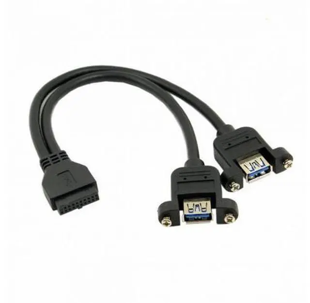 Alt view image 5 of 6 - USB 3.0 Dual Ports A Female Screw Mount Type to Motherboard 20pin Header cable Black
