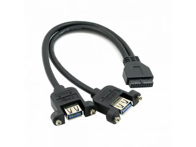 Alt view image 6 of 6 - USB 3.0 Dual Ports A Female Screw Mount Type to Motherboard 20pin Header cable Black