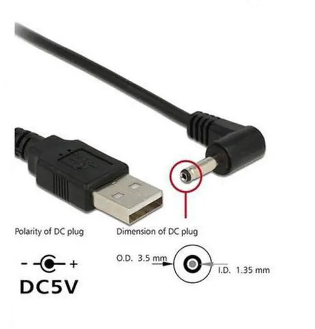 Main image of USB 2.0 Male to Right Angled 90 Degree 3.5mm 1.35mm DC power Plug Barrel 5v Cable 100cm U2-111-RI