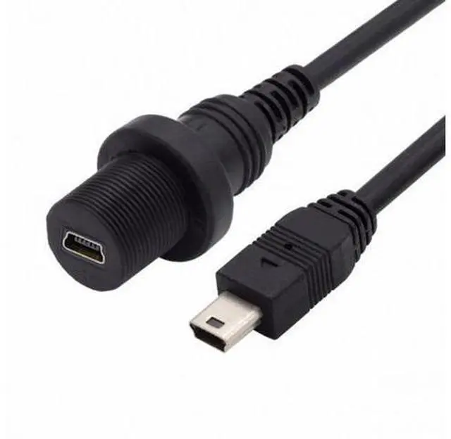 Alt view image 2 of 7 - 1m Waterproof Dustproof 480Mbps Mini USB2.0 5Pin Male to Female Extension Data Power Cable Car Panel Mount Design