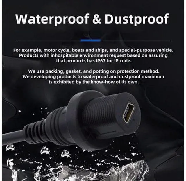 Alt view image 7 of 7 - 1m Waterproof Dustproof 480Mbps Mini USB2.0 5Pin Male to Female Extension Data Power Cable Car Panel Mount Design
