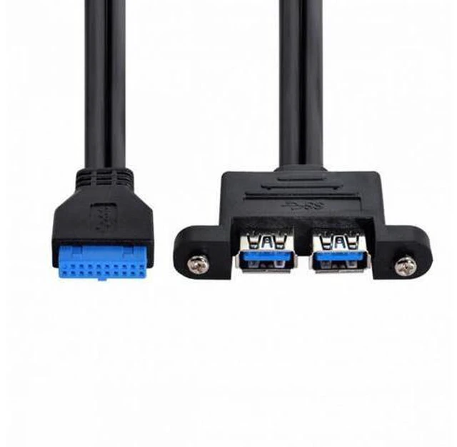 Main image of Dual Port USB 3.0 Female Type-A Panel Type to Motherboard 20Pin Header Cable 50cm