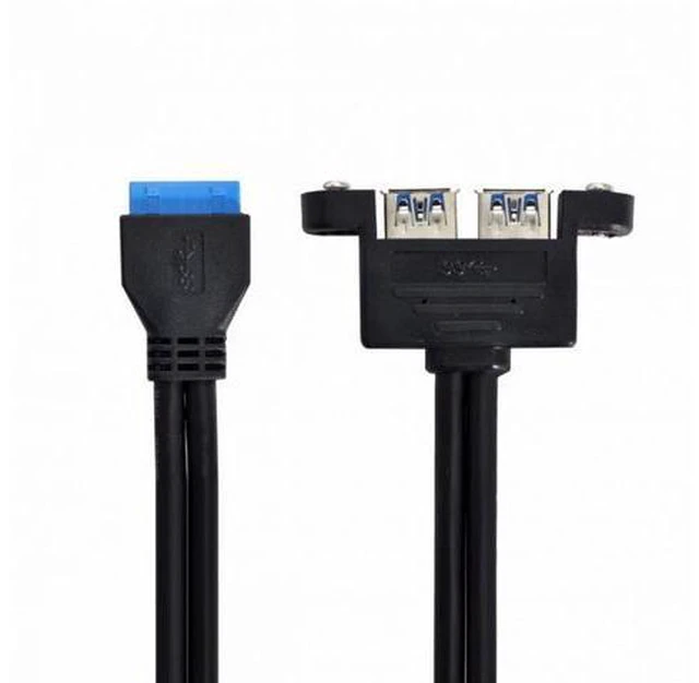 Alt view image 2 of 7 - Dual Port USB 3.0 Female Type-A Panel Type to Motherboard 20Pin Header Cable 50cm