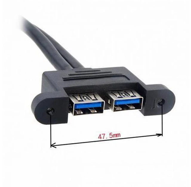 Alt view image 3 of 7 - Dual Port USB 3.0 Female Type-A Panel Type to Motherboard 20Pin Header Cable 50cm