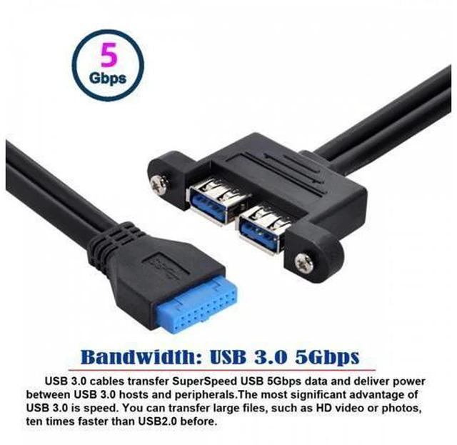 Alt view image 5 of 7 - Dual Port USB 3.0 Female Type-A Panel Type to Motherboard 20Pin Header Cable 50cm